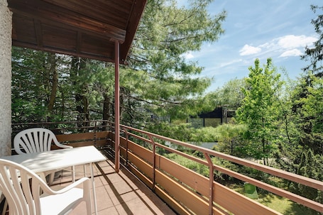 Outdoor dining. Holiday Apartment 'No. 7' with Mountain View and Balcony; additional dogs upon request