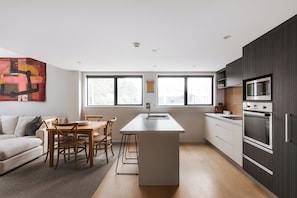 Fridge, microwave, oven, dishwasher