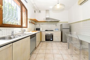 Fridge, microwave, oven, dishwasher