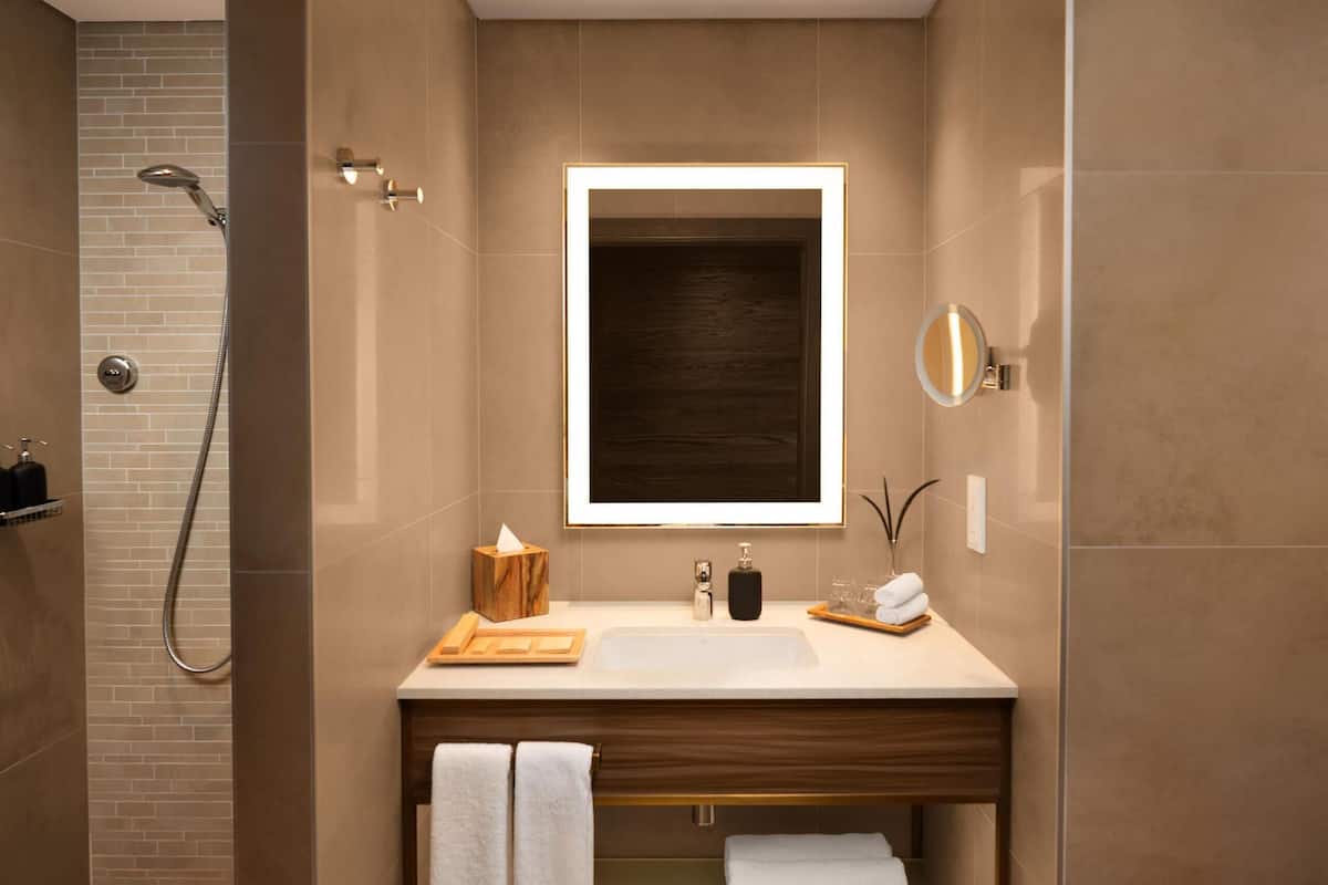 Shower, free toiletries, hair dryer, bathrobes