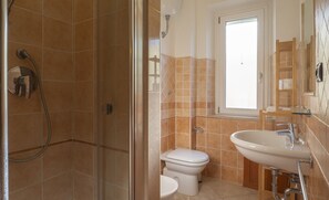 Shower, hair dryer, bidet, towels