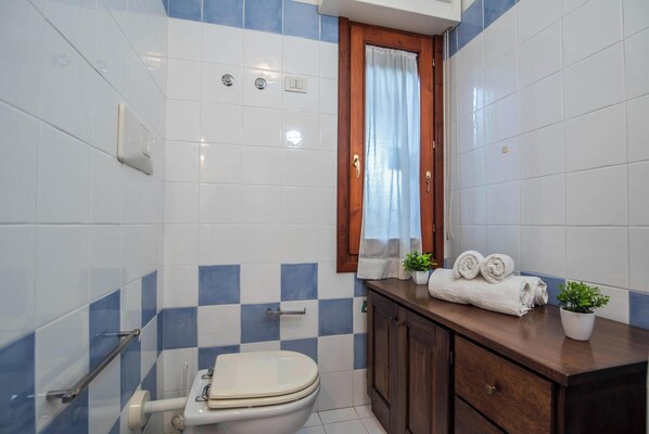 Ducha, secador de pelo, bidet, toallas