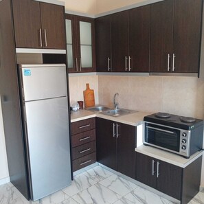 Fridge, oven, stovetop, electric kettle