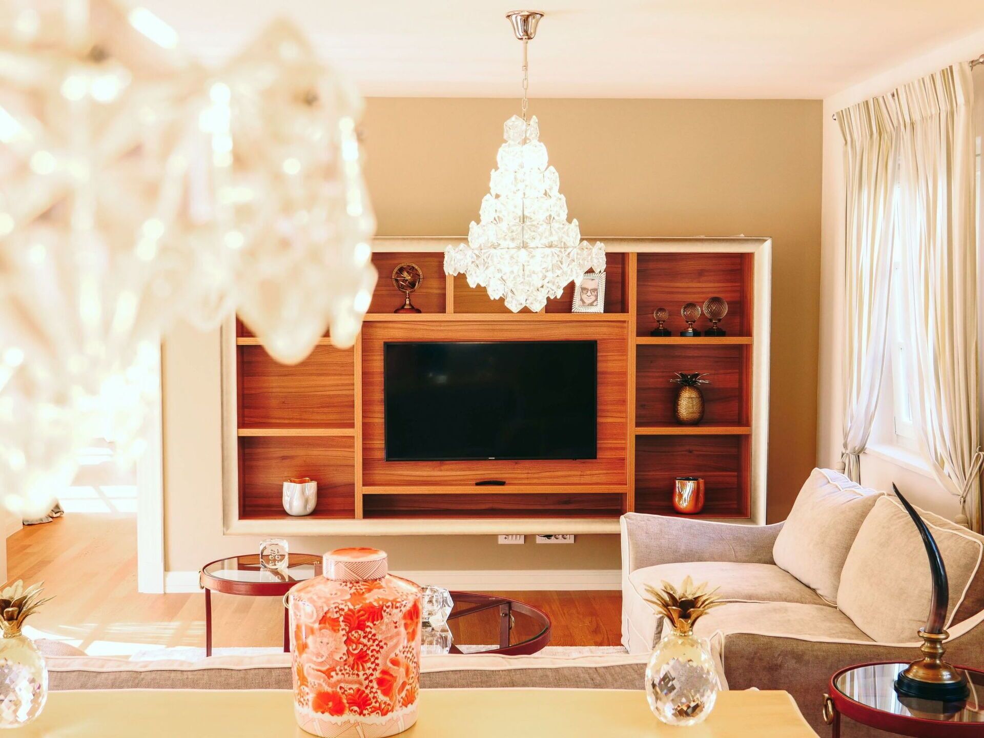 Furniture, Interior Design, Wall, Wood, Flooring, Living Room, Lighting, Room, Home, Floor