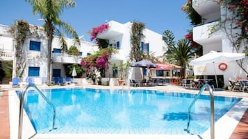 Seasonal outdoor pool, open 8:30 AM to 7:30 PM, pool umbrellas