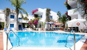Seasonal outdoor pool, open 8:30 AM to 7:30 PM, pool umbrellas - Galini Apartments (Malia)