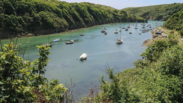 A river with boats, surrounded by lush green hills. - Arfryn (Haverfordwest)