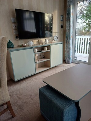 Cheminée, lecteur de DVD, livres, vidéothèque