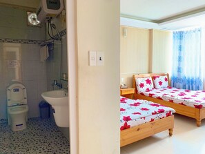 Shower, hair dryer, bidet, towels