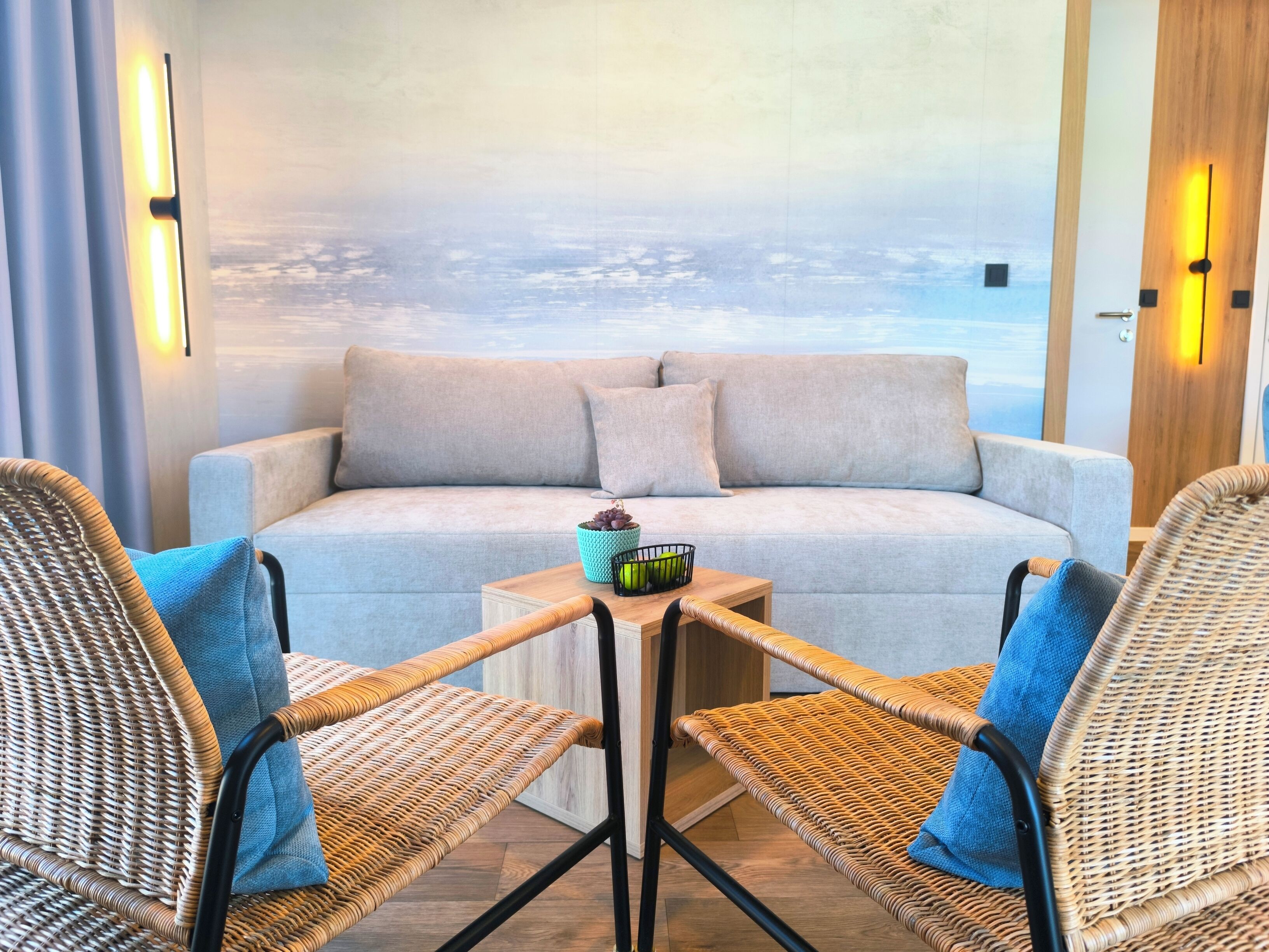 43-inch flat-screen TV with satellite channels