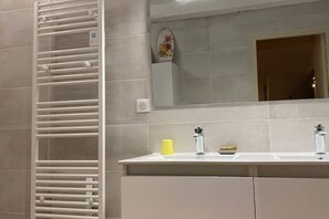Shower, hair dryer, soap