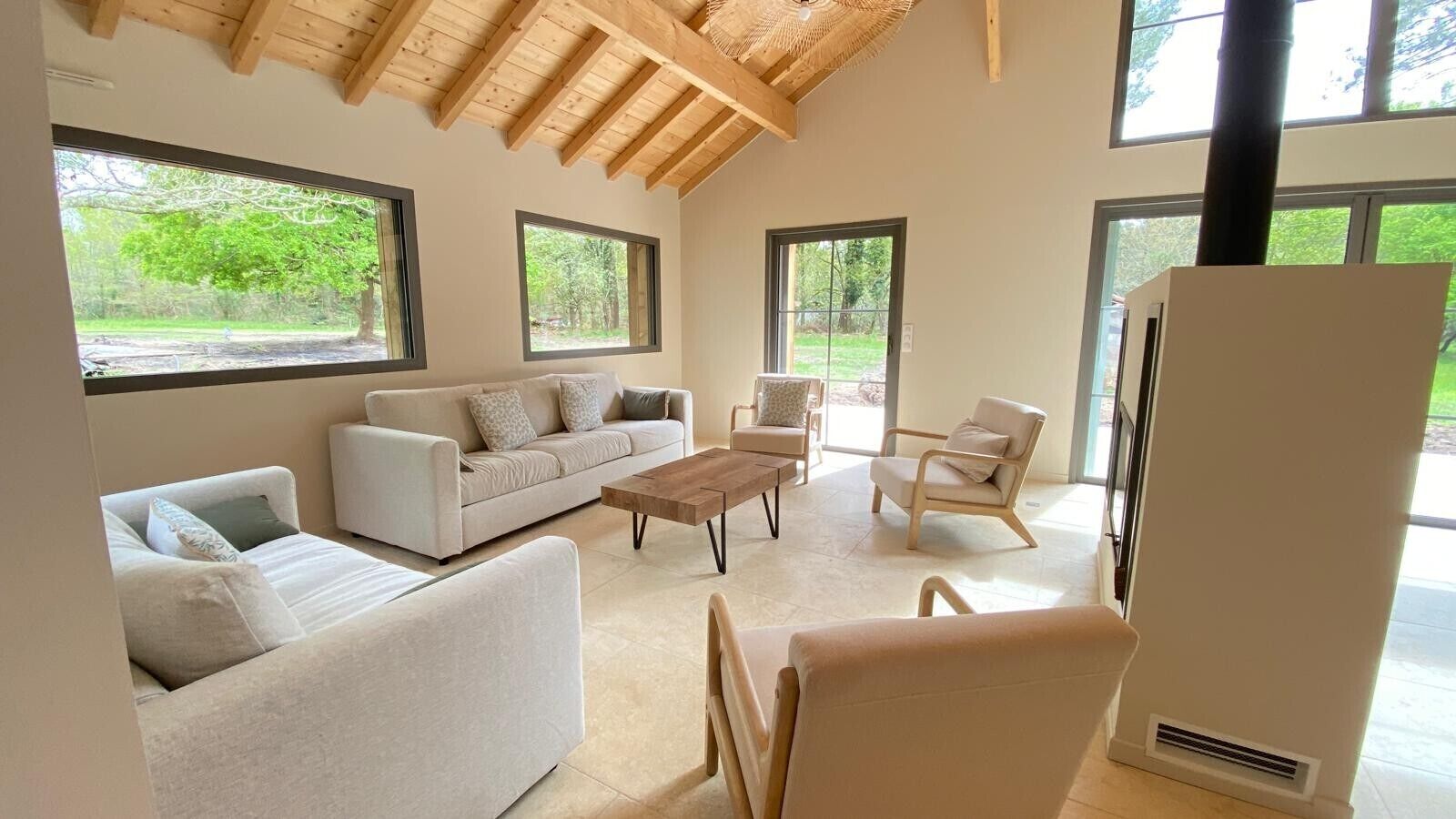 TV connectée, cheminée, livres