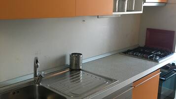 Kühlschrank, Ofen, Herdplatte, Kochgeschirr/Geschirr/Besteck