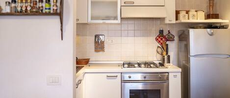 Fridge, oven, stovetop, cookware/dishes/utensils