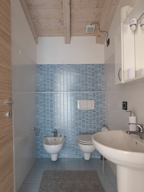 Bidet, Handtücher, Seife, Toilettenpapier