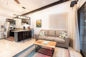 Apartment, Balcony, Ocean View | Living room - Modern Studio Apartment with Covered Balcony, Full Kitchen, and Stunning Ocean Views (Playa Flamingo)