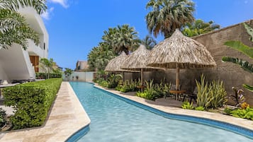 Outdoor pool, sun loungers