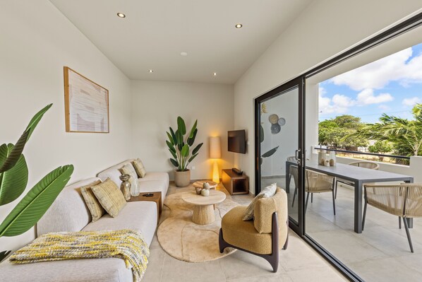 Appartement luxueux, 2 chambres | Aire de séjour
