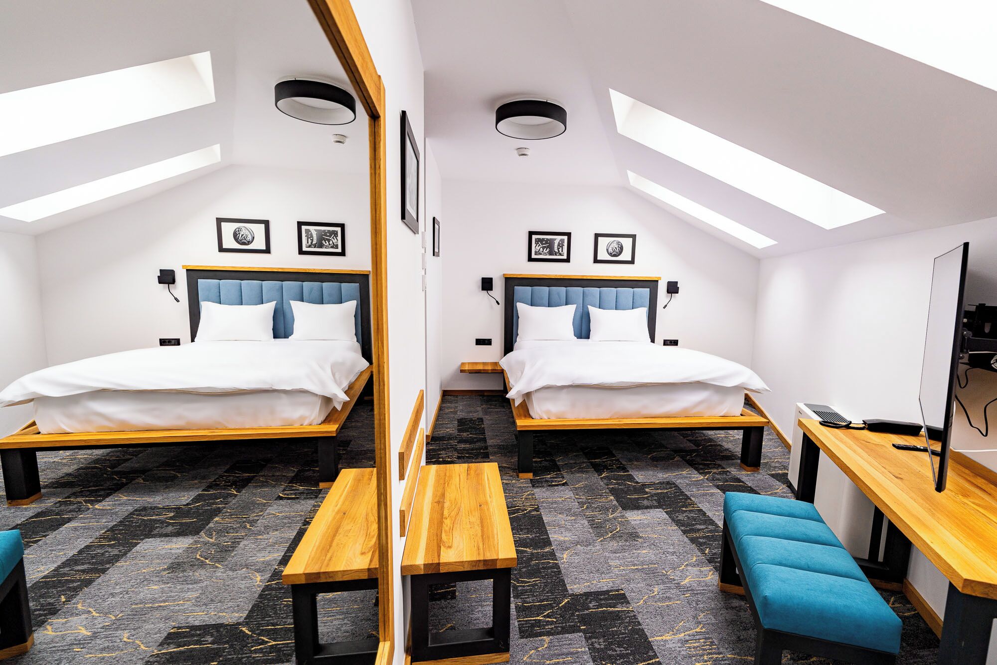 Ropa de cama de alta calidad, colchones viscoelásticos, minibar