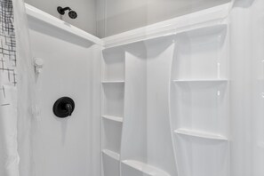 Shower, towels, soap, shampoo