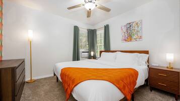 1 bedroom, desk, iron/ironing board, travel cot