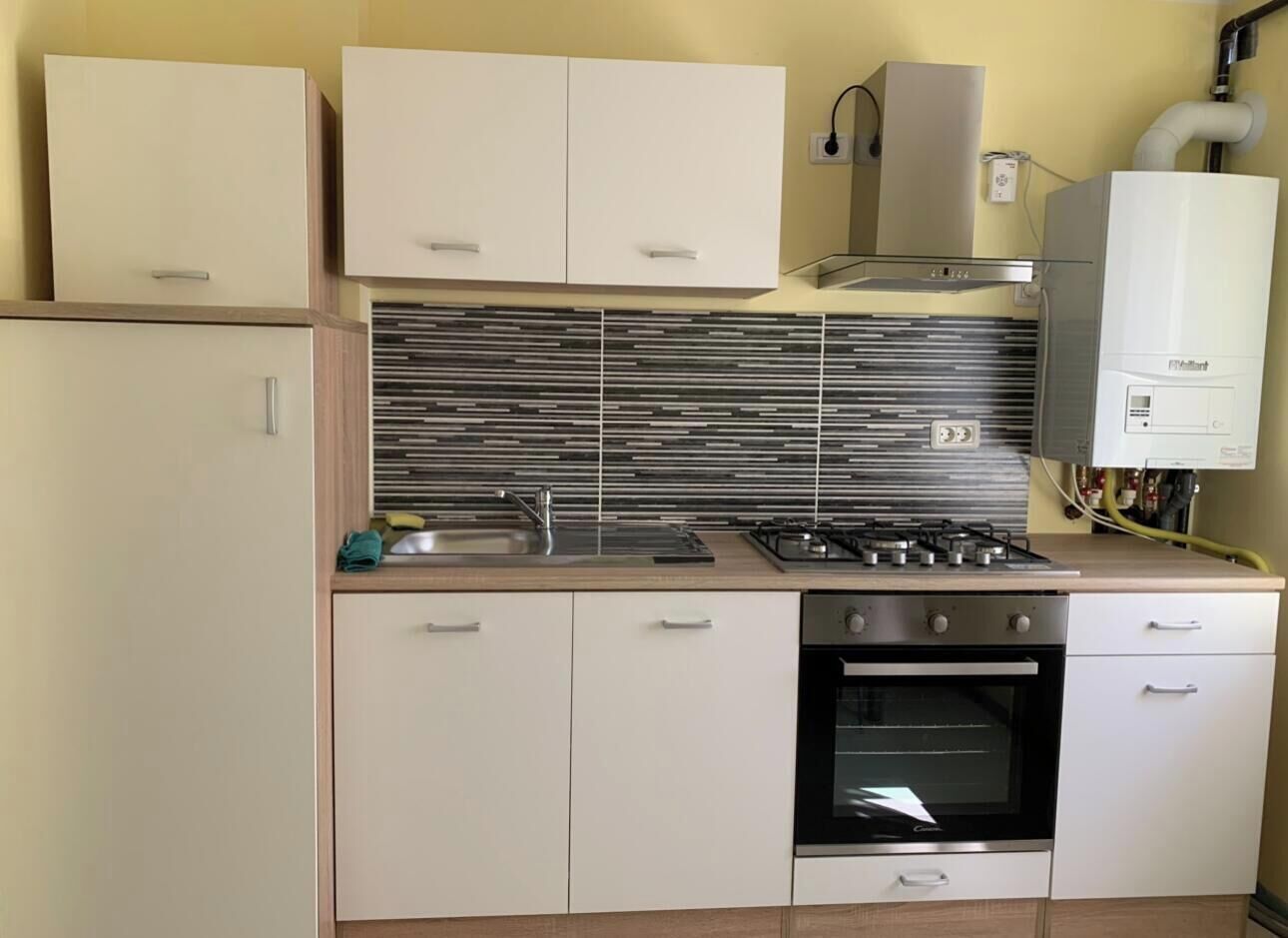 Fridge, stovetop, cookware/dishes/utensils