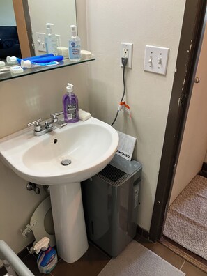 Séchoir à cheveux, serviettes fournies, savon, shampooing