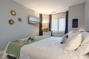 1 bedroom, desk, iron/ironing board, travel cot