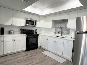Fridge, microwave, oven, dishwasher