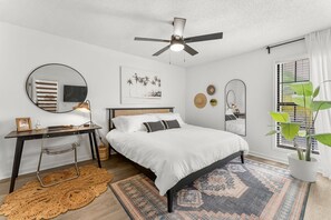 2 bedrooms, desk, iron/ironing board, travel crib