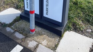 A utility box with two compartments labeled "MICHAUD 3" and "MICHAUD 4" for park and ride services. - Studio Anna near Mulhouse (Wittelsheim)