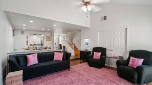 Living area - Girls Trip w/ Pool, Hot Tub, Games, Selfie Ring, Wine Glasses, & Much More (Palm Springs)