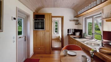 Fridge, oven, stovetop, coffee/tea maker