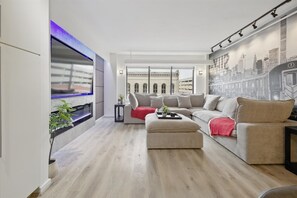 TV, fireplace, stereo, offices