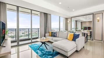 Deluxe Apartment, 3 Bedrooms, Balcony, City View | 1 bedroom, minibar, desk, laptop workspace