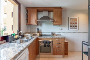 Fridge, microwave, oven, dishwasher