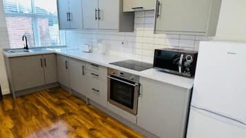 Fridge, microwave, oven, electric kettle