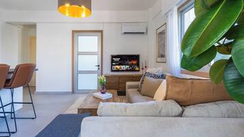 Deluxe Apartment, 1 Queen Bed with Sofa bed, Non Smoking, City View | Living area | Flat-screen TV