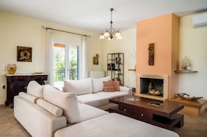 Villa, 5 Bedrooms, Private Pool, Garden View | Living area | 47-inch Smart TV with digital channels - The Olive Project - Villa Maria with Private Pool by Konnect (Corfu)