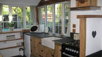 Fridge, microwave, oven, electric kettle