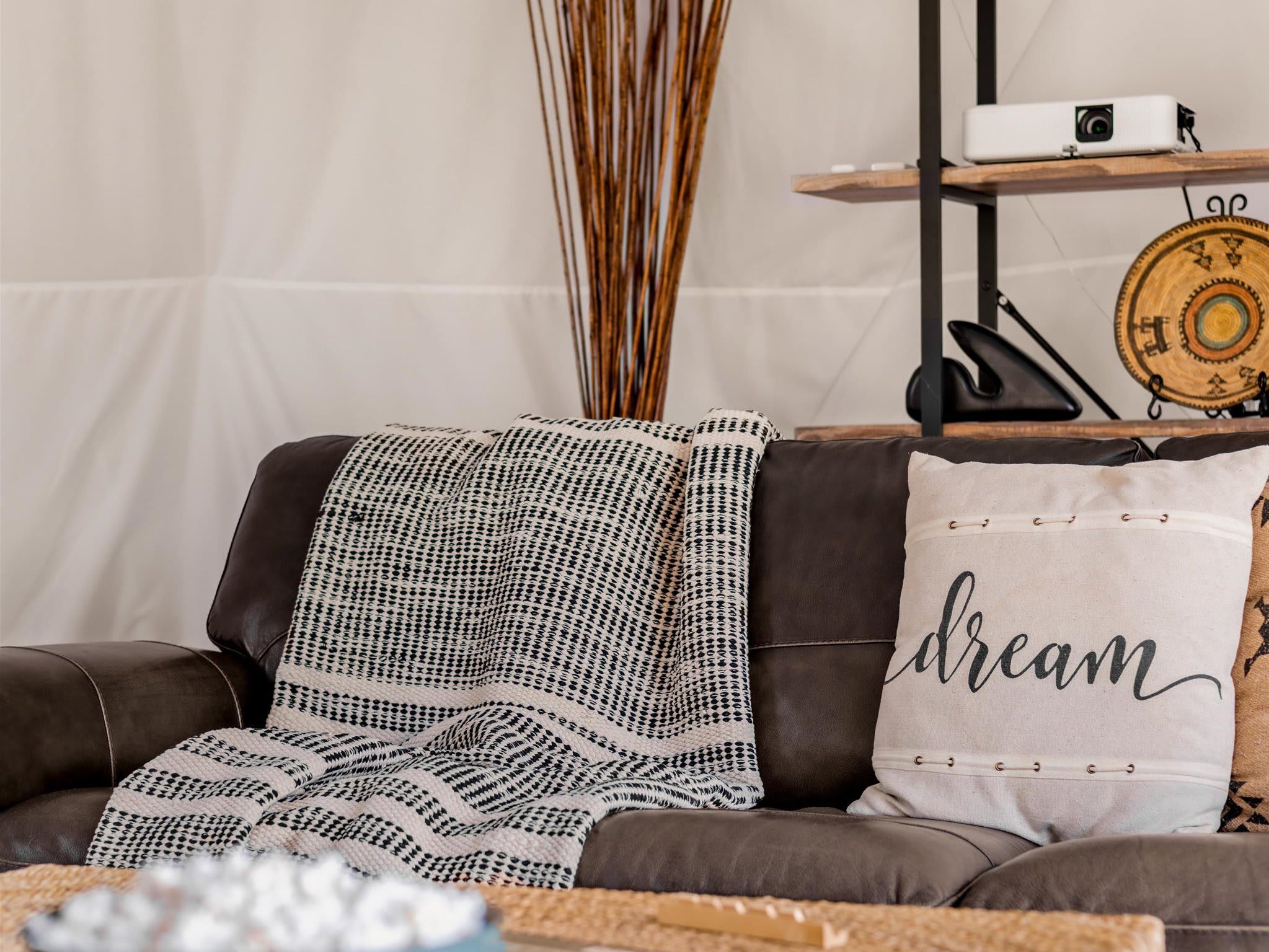Popcorn in the bowl, the projector ready, and a blanket big enough for the whole group. Movie night inside the Lakeview Lodge Geo Dome is exactly what it sounds like.