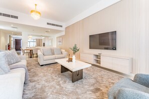 TV - Sea Views 4BR + Assistant's Room Villa with Private Pool, Sharm - Al Dana Villa, Al Dana Island (Fujairah)