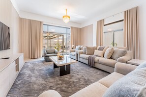 TV - Sea Views 4BR + Assistant's Room Villa with Private Pool, Sharm - Al Dana Villa, Al Dana Island (Fujairah)