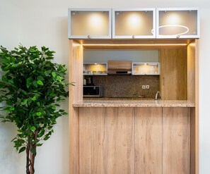 Full-sized fridge, microwave, oven, stovetop