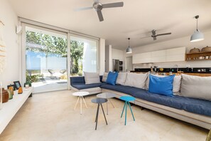 Smart TV, fireplace, stereo