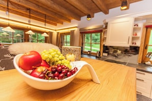 Comfort Chalet, 4 Bedrooms, Terrace, Mountain View | Living area | 50-inch flat-screen TV with cable channels - Chalet Haberlhütte (Fieberbrunn)
