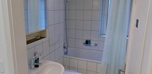 Chuveiro, secador de cabelo, toalhas de banho 