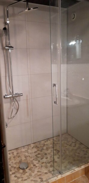 Ducha, toallas y papel higiénico
