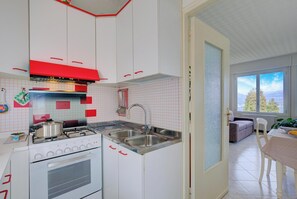 Appartement Familial, 1 chambre, côté montagne (Lorenza Rooftop Lake View Stresa) | Cuisine privée | Réfrigérateur, four, plaque de cuisson, cafetière/bouilloire