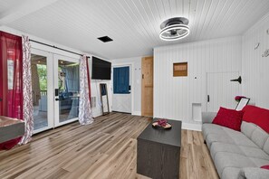 Smart TV, chimenea y libros 